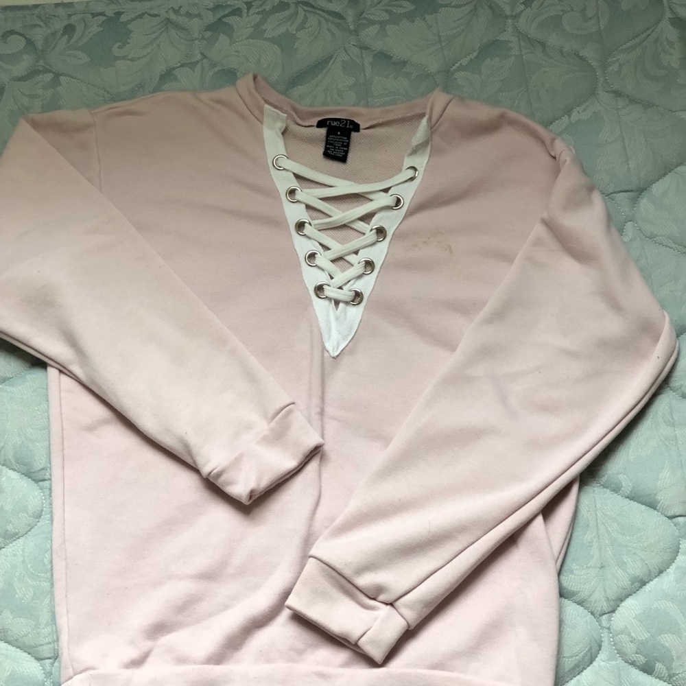 Pink lace up sweatshirt
